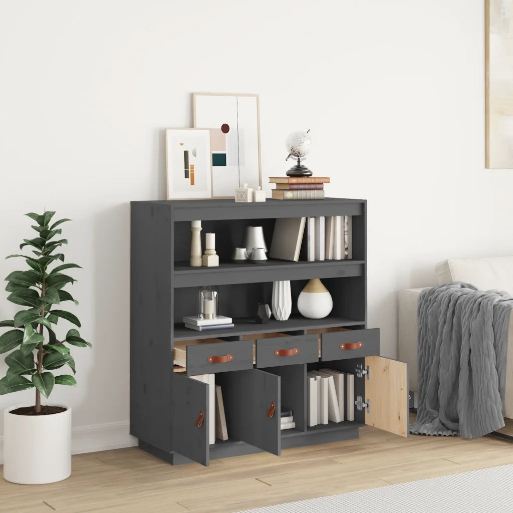 Credenza Grigia 100x40x108,5 cm in Legno Massello di Pino 820164