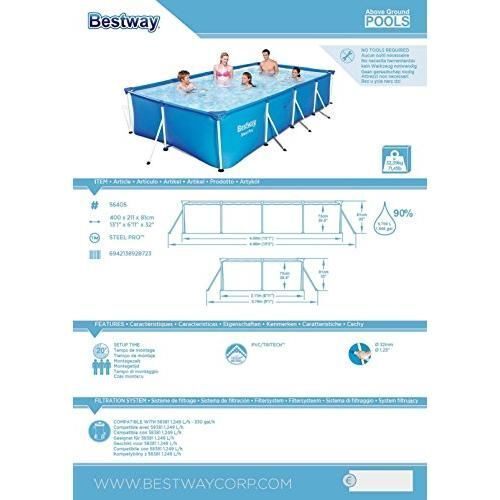 Bestway 56405 Piscina Frame Rettangolare 400X211 H 81