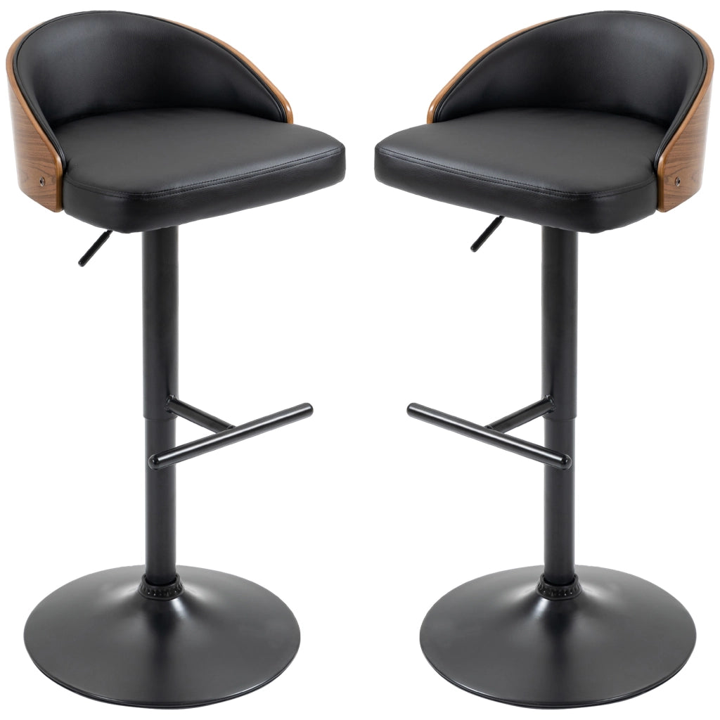Set di 2 sgabelli da bar ¨C zephmum ¨C nero e marrone, in metallo e legno massello, regolabili in altezza, 360¡ã girevoli