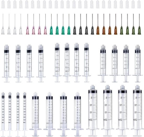 Spugnole in plastica riciclabili Multiuso - 24 pezzi - Boccia universale con aghi e cappuccio ermetico - Materiale trasparente duraturo - Scala precisa per la misura dei liquidi - Laboratorio.