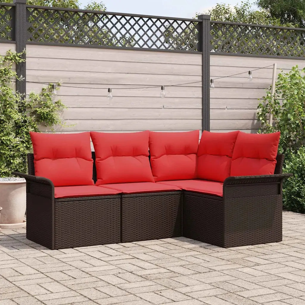 Set Divano da Giardino 4 pcs Marrone polyrattan