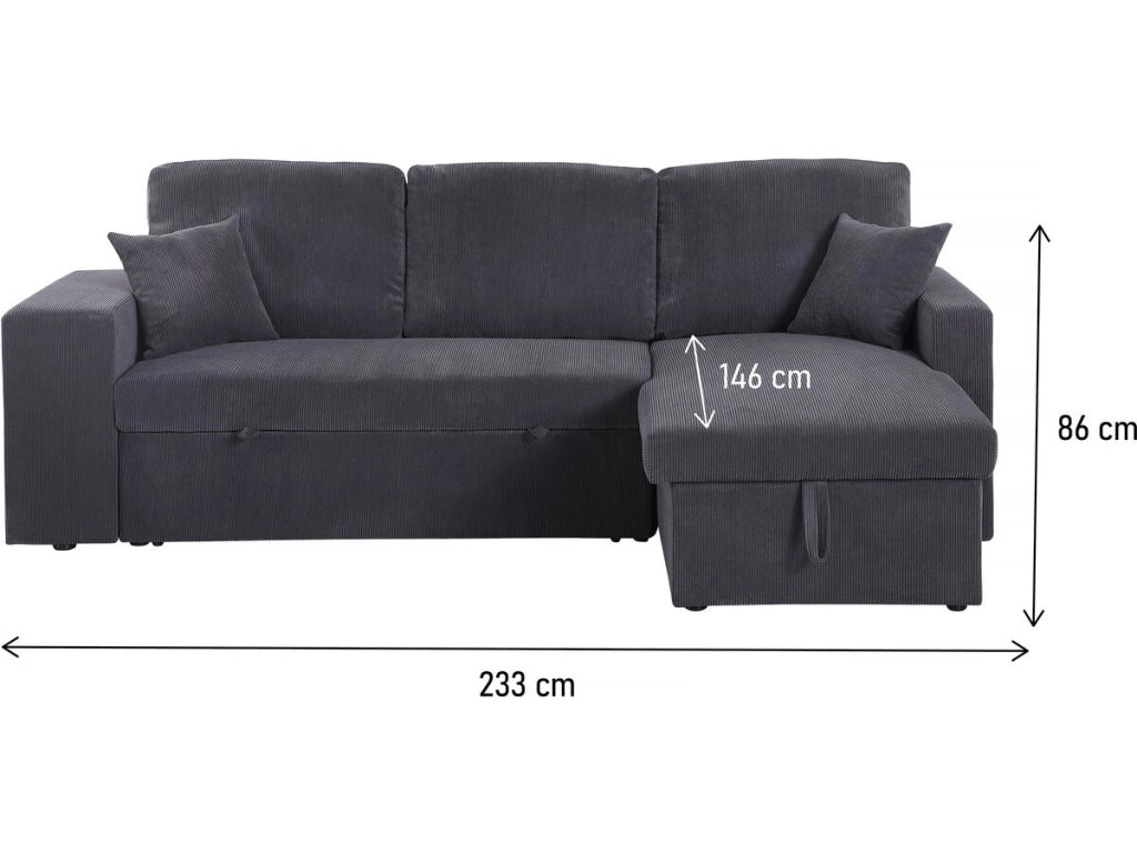 Divano letto angolare in velluto a coste reversibile "Axel" - 3 posti - Grigio