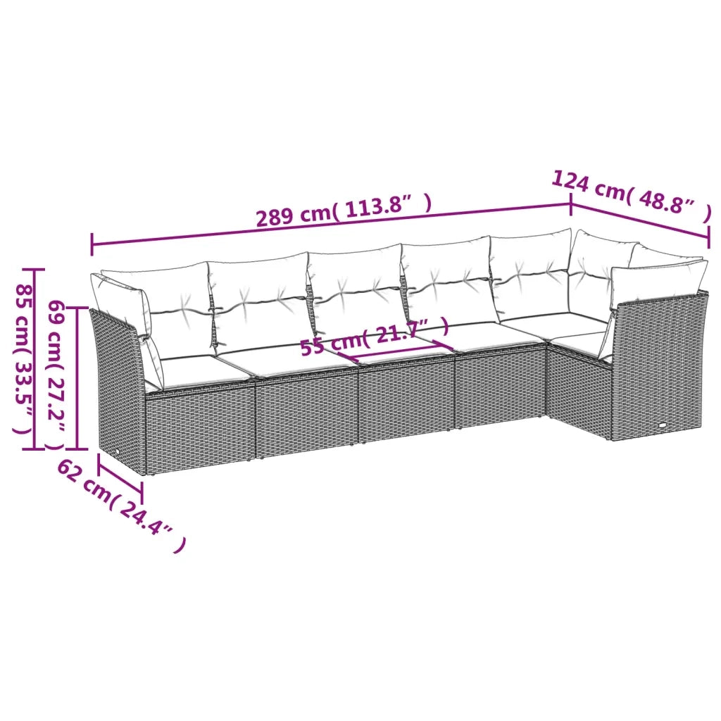 Set Divano da Giardino 6pz | Set Salotto da Giardino con Cuscini Grigio Chiaro Polyrattan