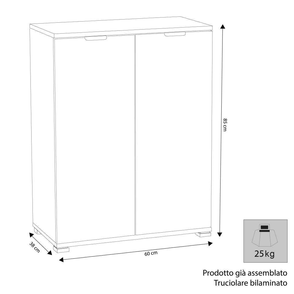 Armadietto da Bagno 2 ante in Legno Composito cm 60x38x85 - HOLDEN