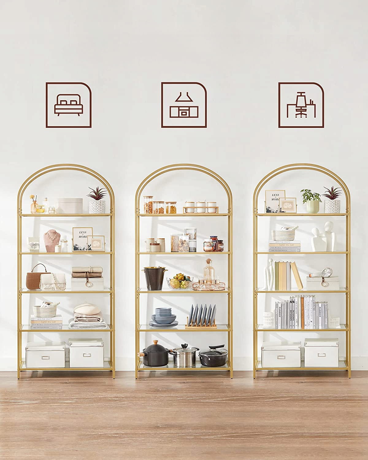 Libreria in vetro VALORA con 5 ripiani, oro - LGT050A01