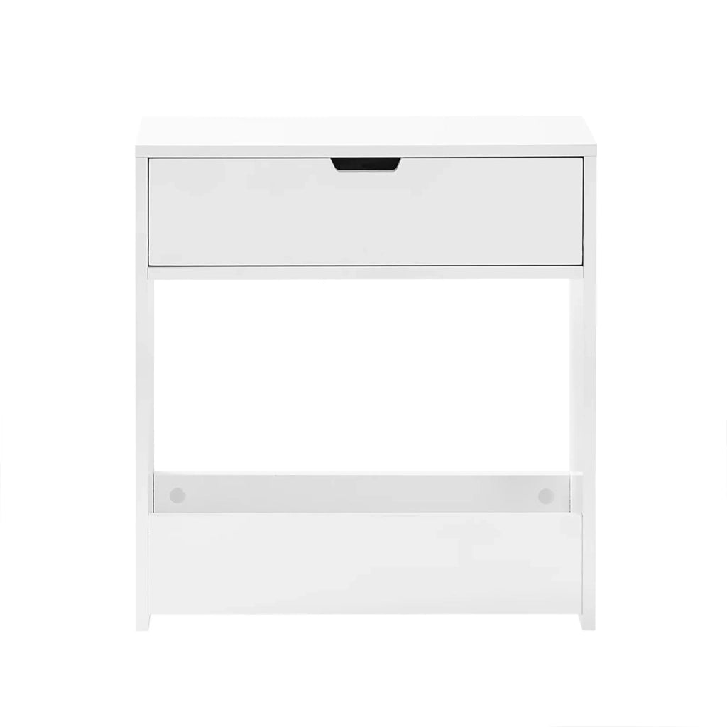 Mobiletto da bagno Portaoggetti Bagno Portarotolo e Portascopino Mobiletto salvaspazio con 1 ripiano aperto e 1 cassettiera, 55x20x60cm BZR48-W