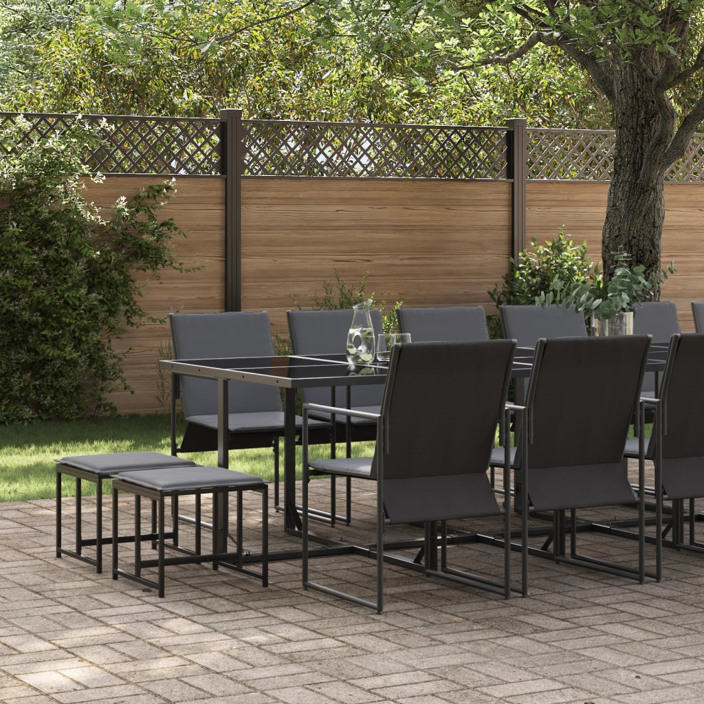 Set da Pranzo da Giardino da 22 Pezzi con Cuscini in Acciaio e Textilene