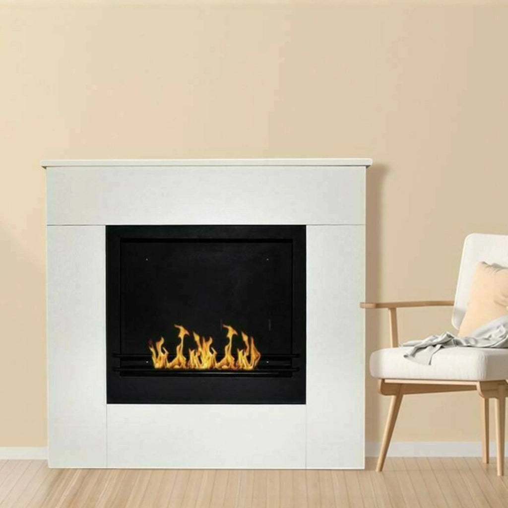 Camino a bioetanolo Amaseno, Caminetto ecologico, Focolare senza fumo, Riscaldatore ad etanolo, Made in Italy, 96x36 h90 cm, Bianco