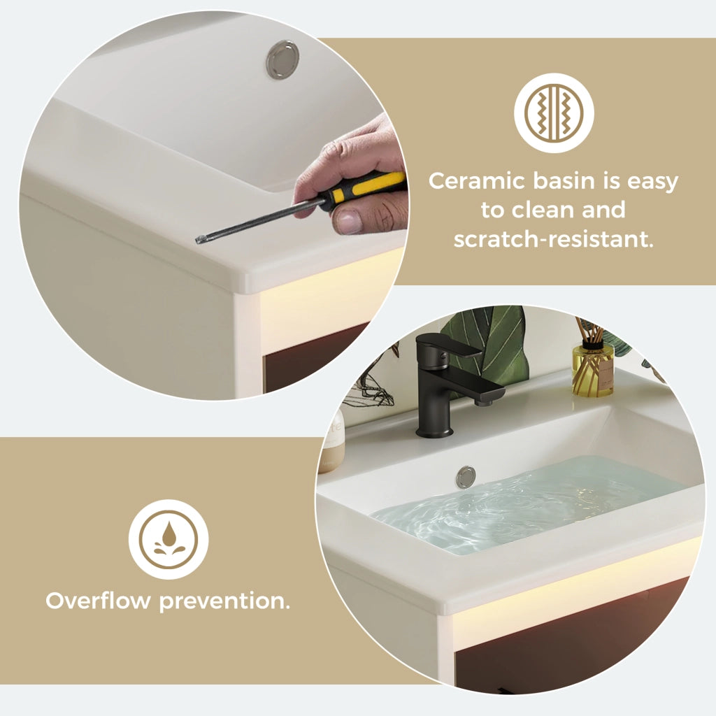 Mobile sottolavabo con lavabo in ceramica, 2 cassetti e 1 anta, per bagno, bianco, 61 × 46,5 × 87 cm