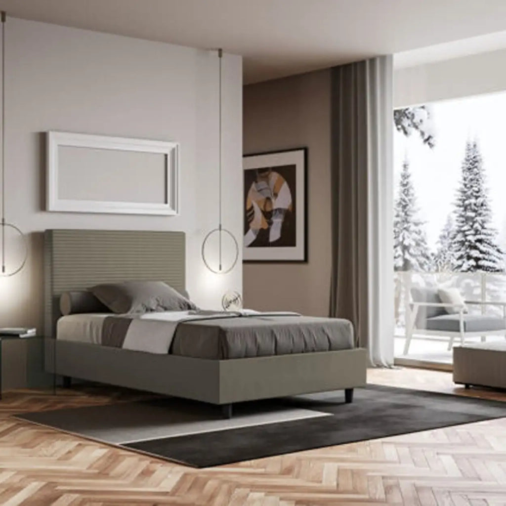 Letto una piazza e mezza con rete imbottito 120x190 similpelle cappuccino Focus
