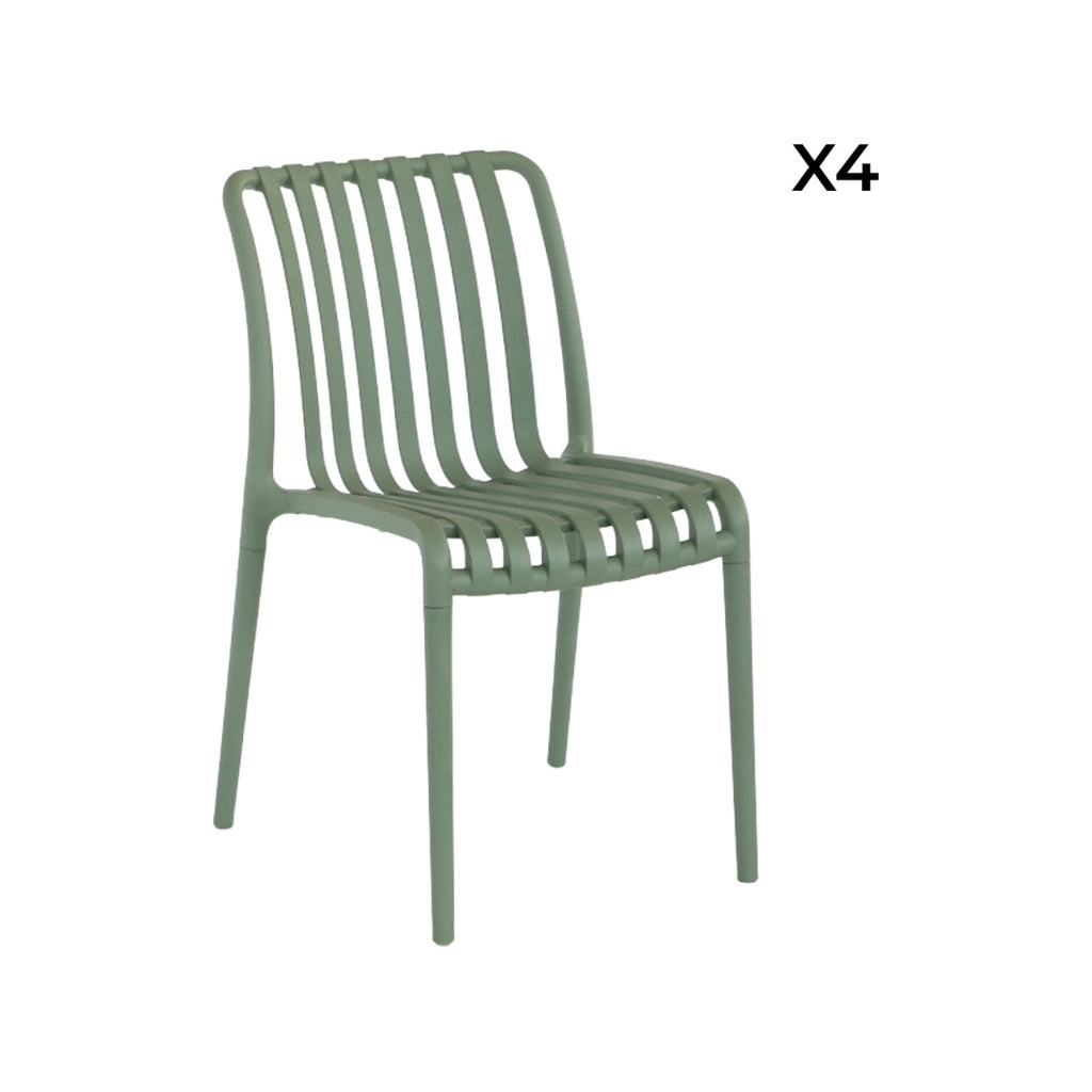 Set 4 sedie da giardino impilabili in plastica, verde grigio