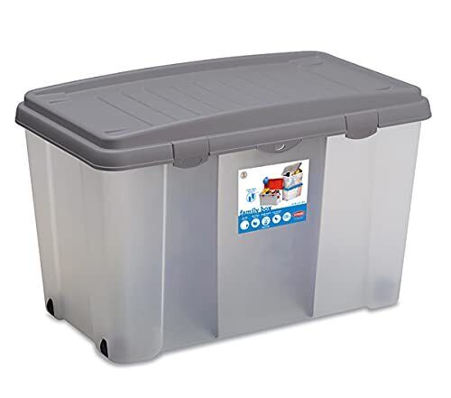 Stefanplast Contenitore Family box con Ruote e Coperchio Silver. Completo di 2 Divisori Rimovibili