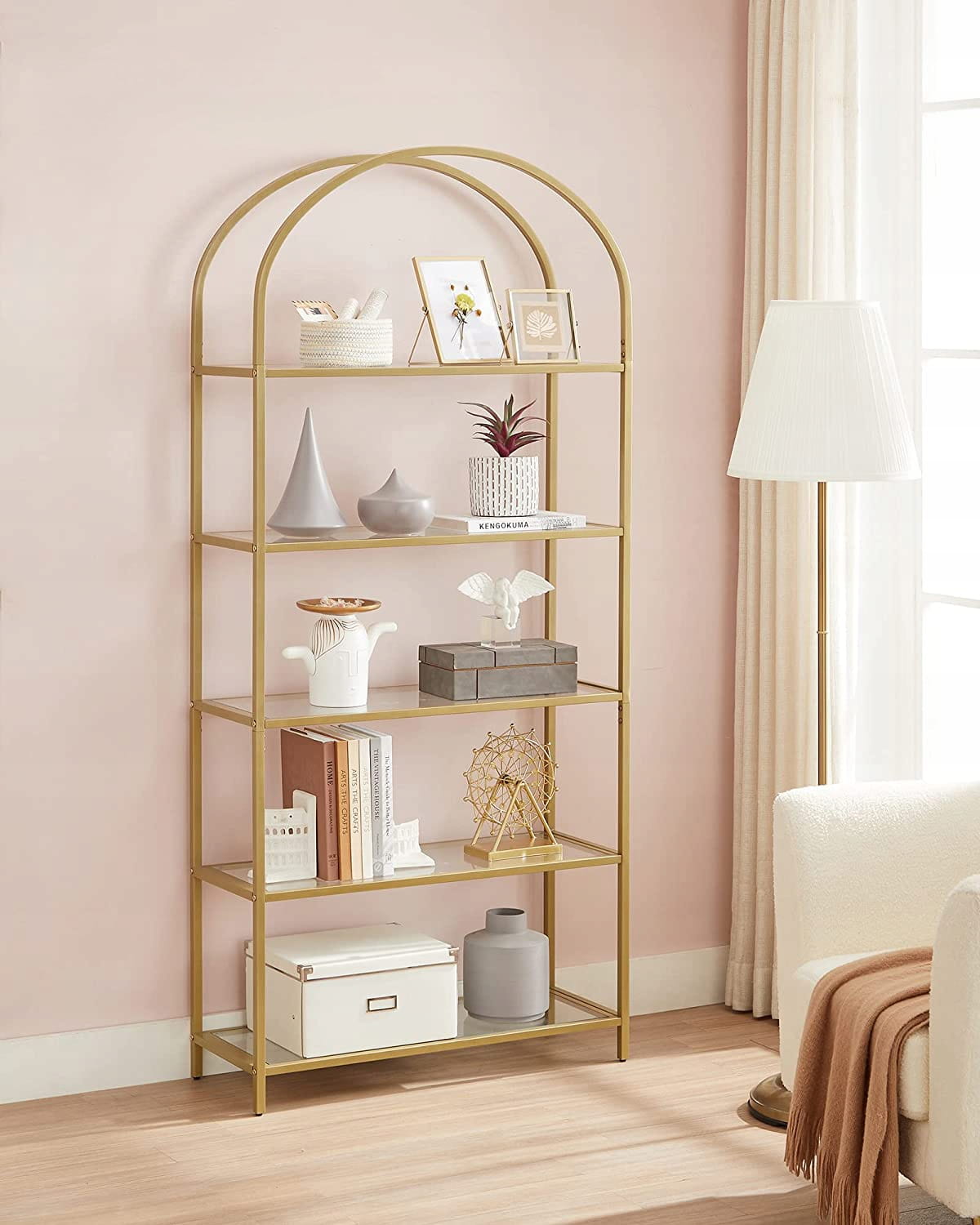 Libreria in vetro VALORA con 5 ripiani, oro - LGT050A01