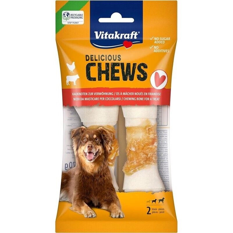 VITAKRAFT CHEWS SPUNTINO  NODO DA MASTICARE PER LA PELLE DI MANZO SECCA CON CARNE DI POLLO MAGRA PER TAGLIA MEDIA 2 PZ
