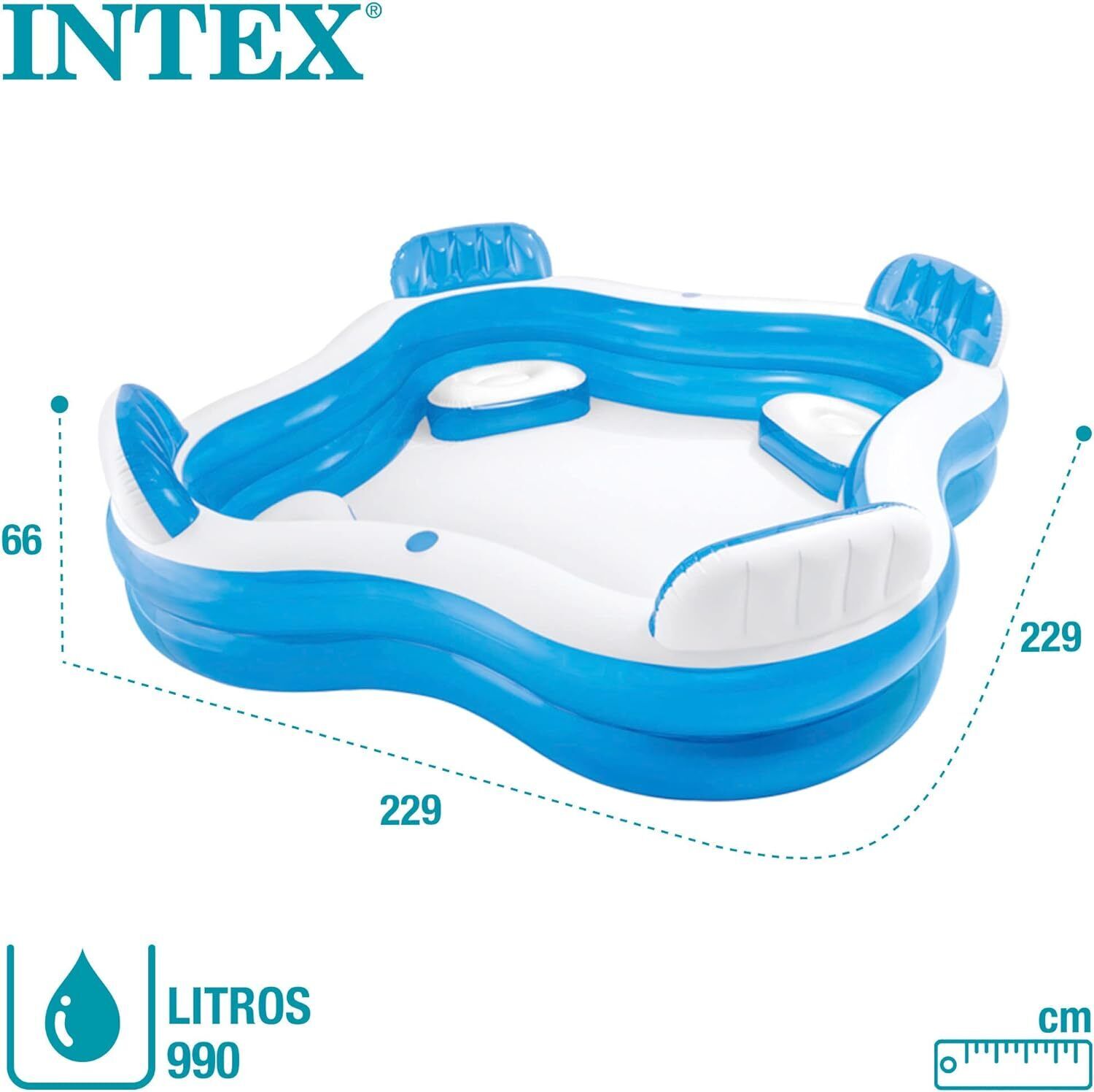 Intex 56475NP Inflatable Swim Center Family Lounge 90 x 90 x 26 inches Multi-color Piscina Familiare Intex Swim Centre con Sedili