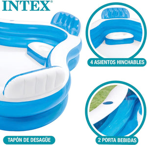 Intex 56475NP Inflatable Swim Center Family Lounge 90 x 90 x 26 inches Multi-color Piscina Familiare Intex Swim Centre con Sedili