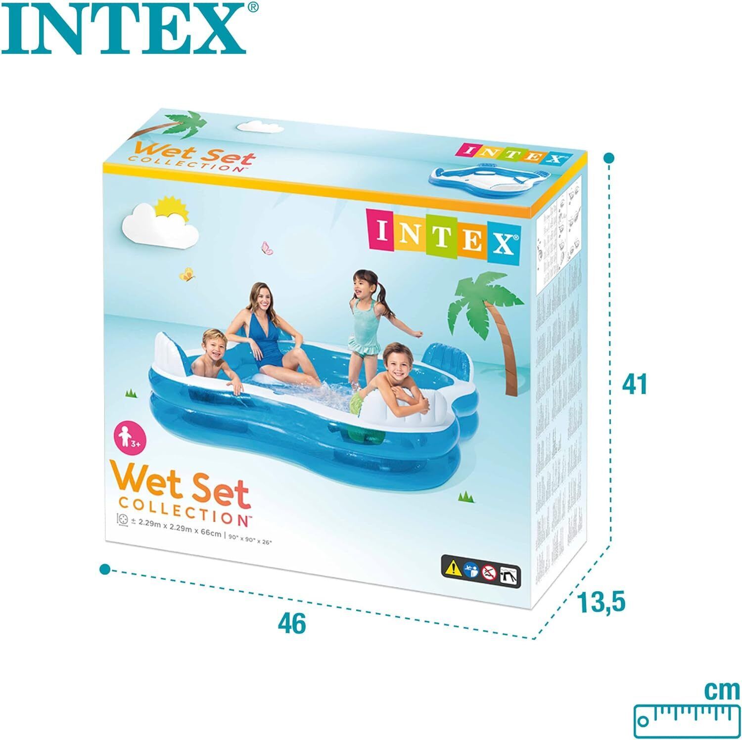 Intex 56475NP Inflatable Swim Center Family Lounge 90 x 90 x 26 inches Multi-color Piscina Familiare Intex Swim Centre con Sedili