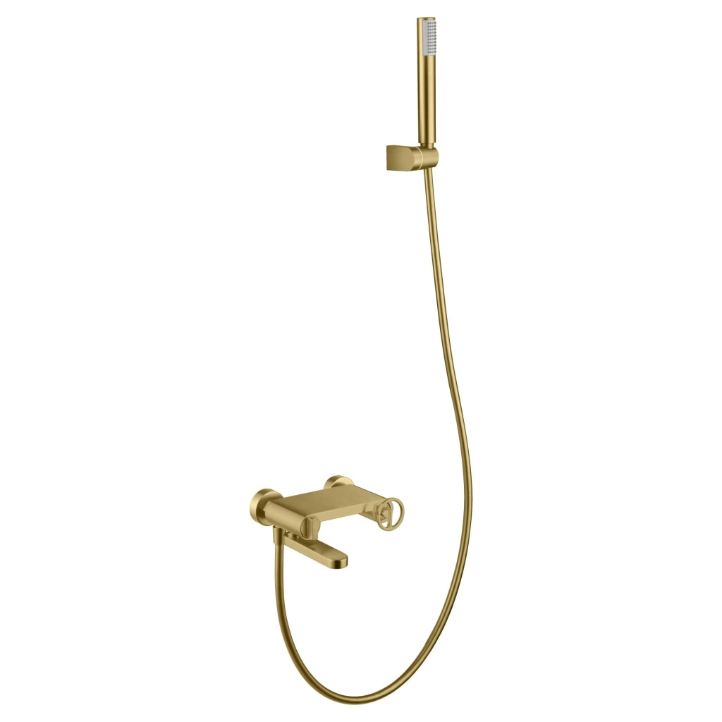 IMEX Set vasca-doccia monocomando in ottone e zama finitura oro spazzolato con tubi acciaio 180 cm staffa ABS doccetta tonda cartuccia ceramica Ø35 mm Imex-BDC033-4OC