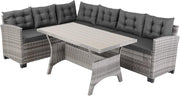 Set Salottino Lounge Polyrattan WPC Tavolo da Pranzo con Copriseduta Cuscini Idrorepellenti Mobili Esterno
