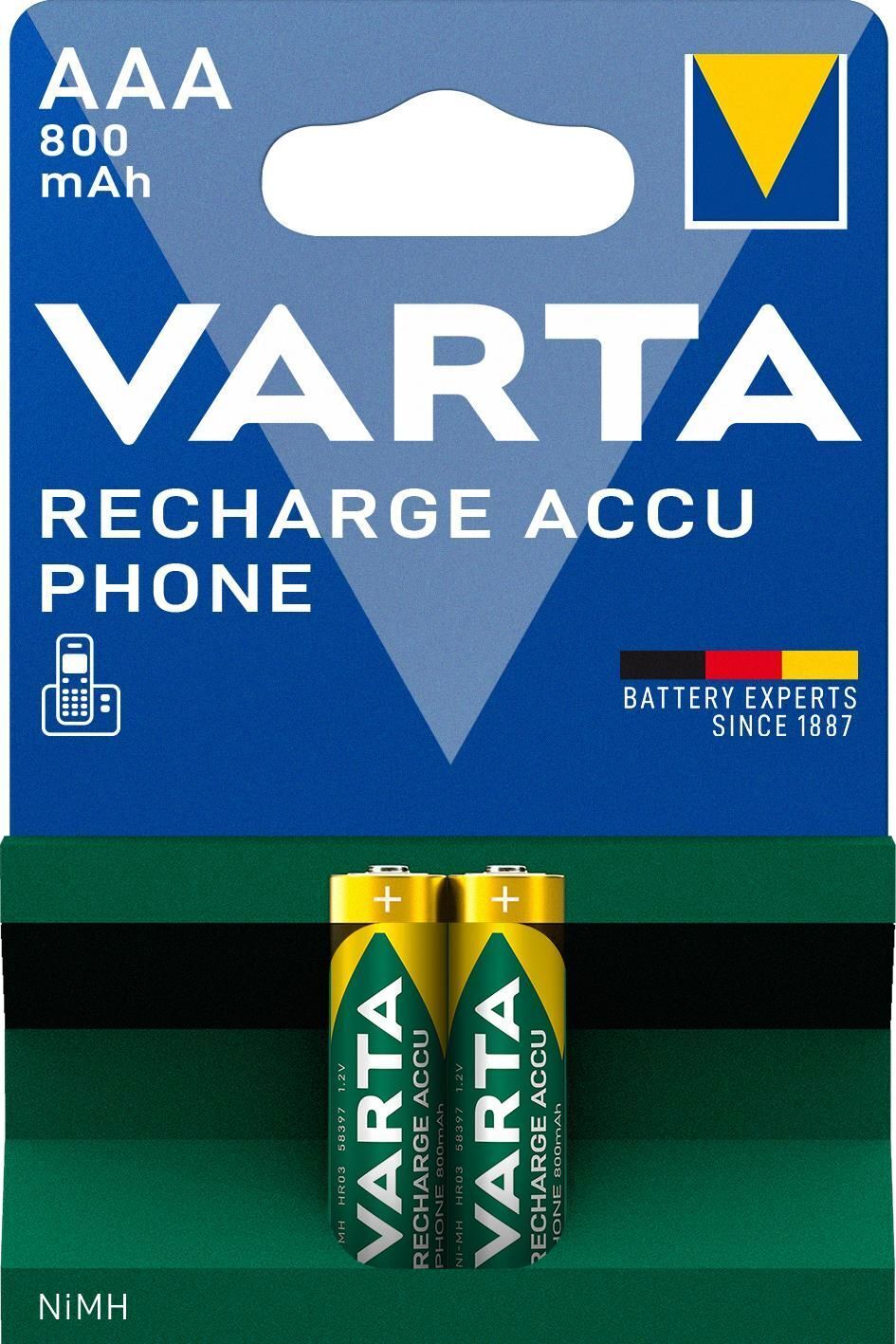 Varta Recharge Accu Phone AAA 800 mAh Blister da 2 (Batteria NiMH Accu, Micro, ricaricabile)