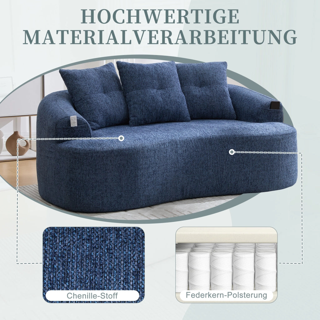Divano a 2 posti con seduta profonda e molle insacchettate; in ciniglia blu; 164 Ã— 92 Ã— 60 cm