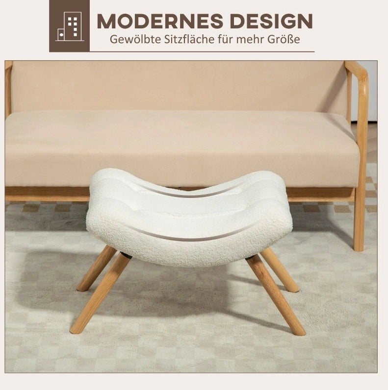 Pouf imbottito color crema con gambe in legno