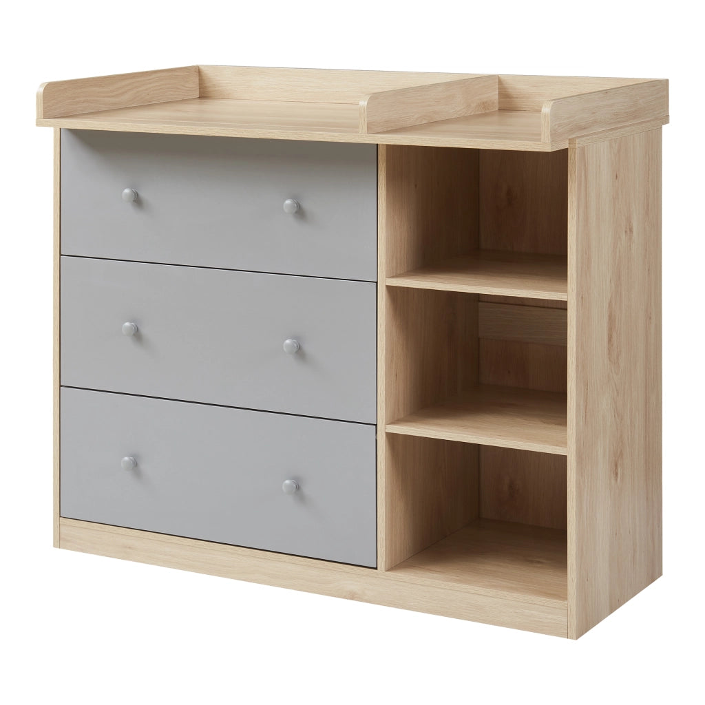 Cassettiera Beldinupp con Piano Fasciatoio Rimovibile 93 x 110 x 55 cm - Effetto Rovere / Grigio [en.casa]