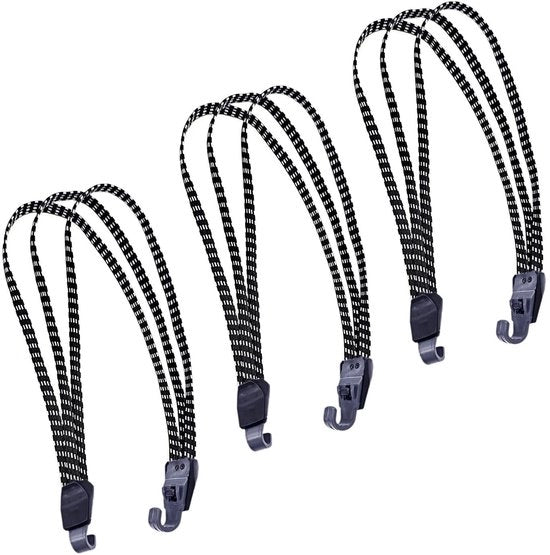 Cinture Bungee 3 pezzi - Cinturoni Elettrici - Corda Elastica per Motocicletta e Bicicletta - Lunghezza Totale 60/110 cm - Materiale Duraturo/Nylon - Ganci in Plastica - Cavi Bungee