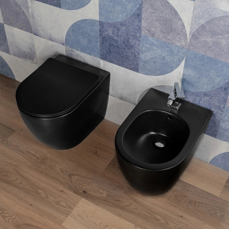 Sanitari Nero Opaco Filomuro Wc + Bidet + Sedile Chiusura Soft C
