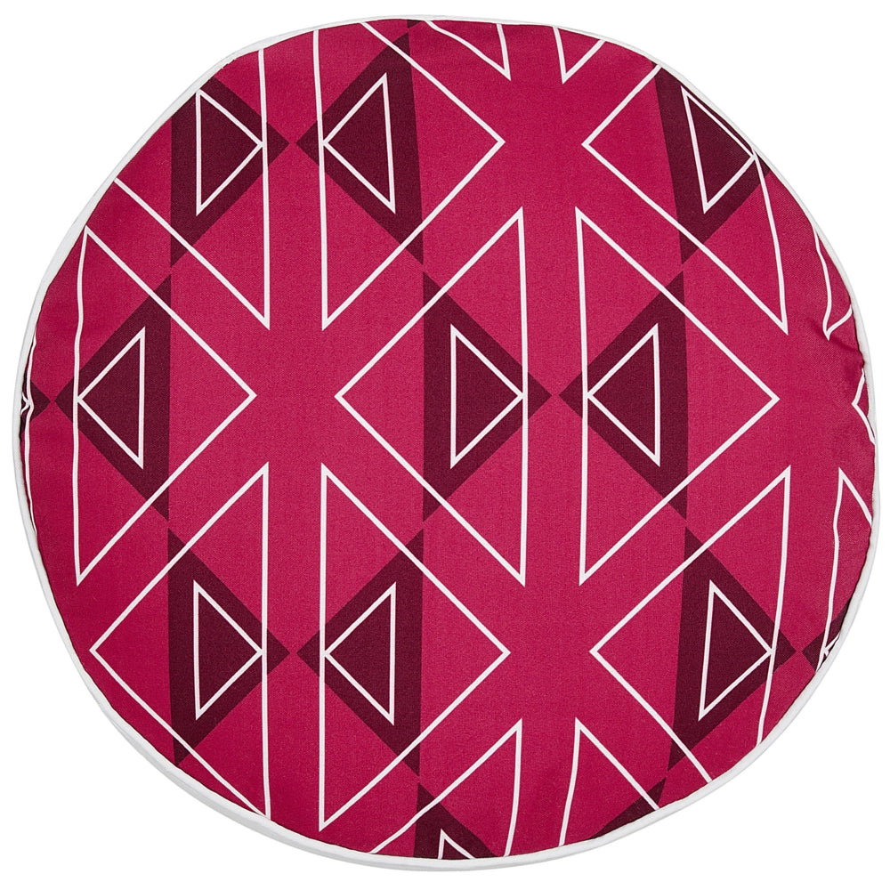 Set di 2 cuscini da giardino in poliestere fucsia con motivo geometrico 40 cm rotondi moderni per esterni resistenti all'acqua.