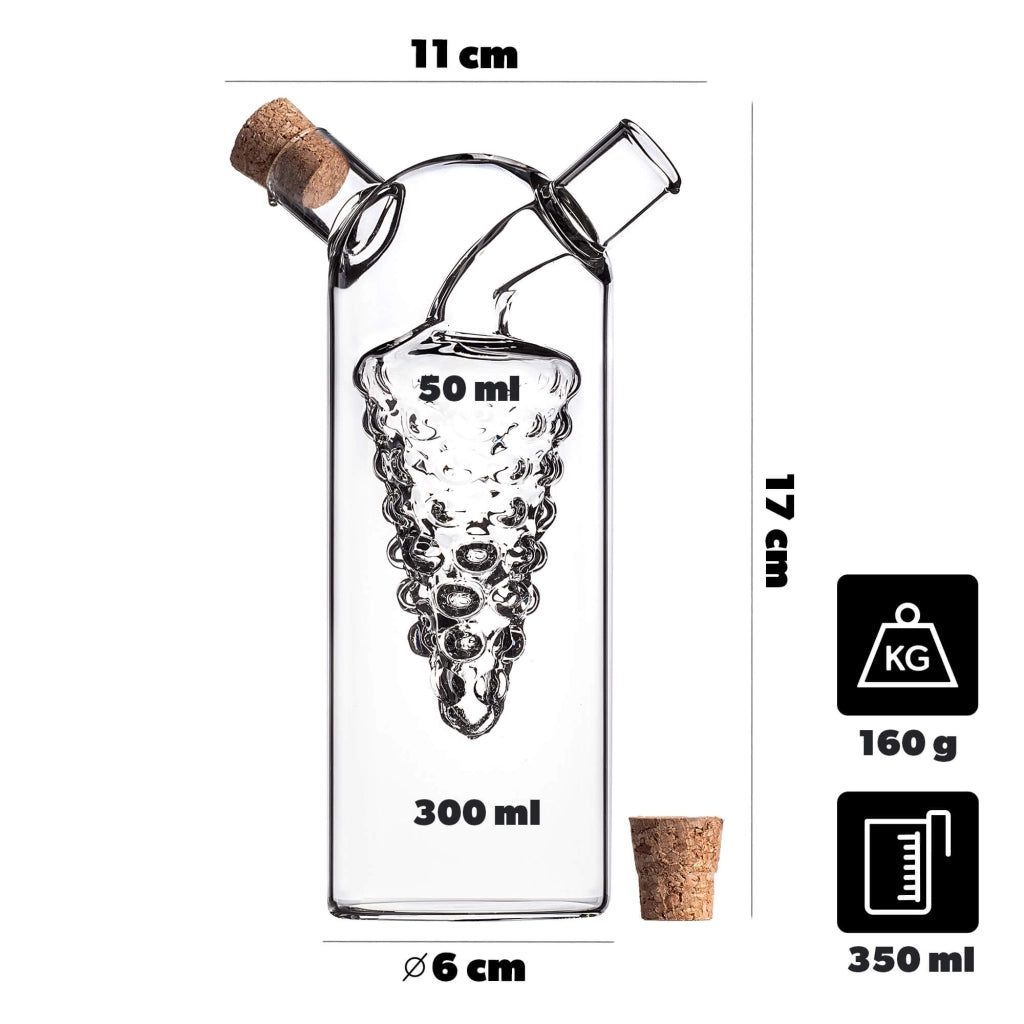 Bottiglia KADAX per olio e aceto, caraffa in vetro da 350 ml, 2 in 1 per olio e aceto con tappo.