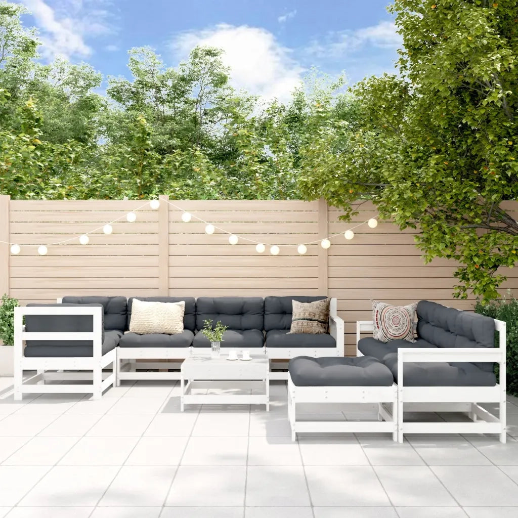 Set Divani da Giardino 10 pz con Cuscini Legno Massello Bianco 3186089