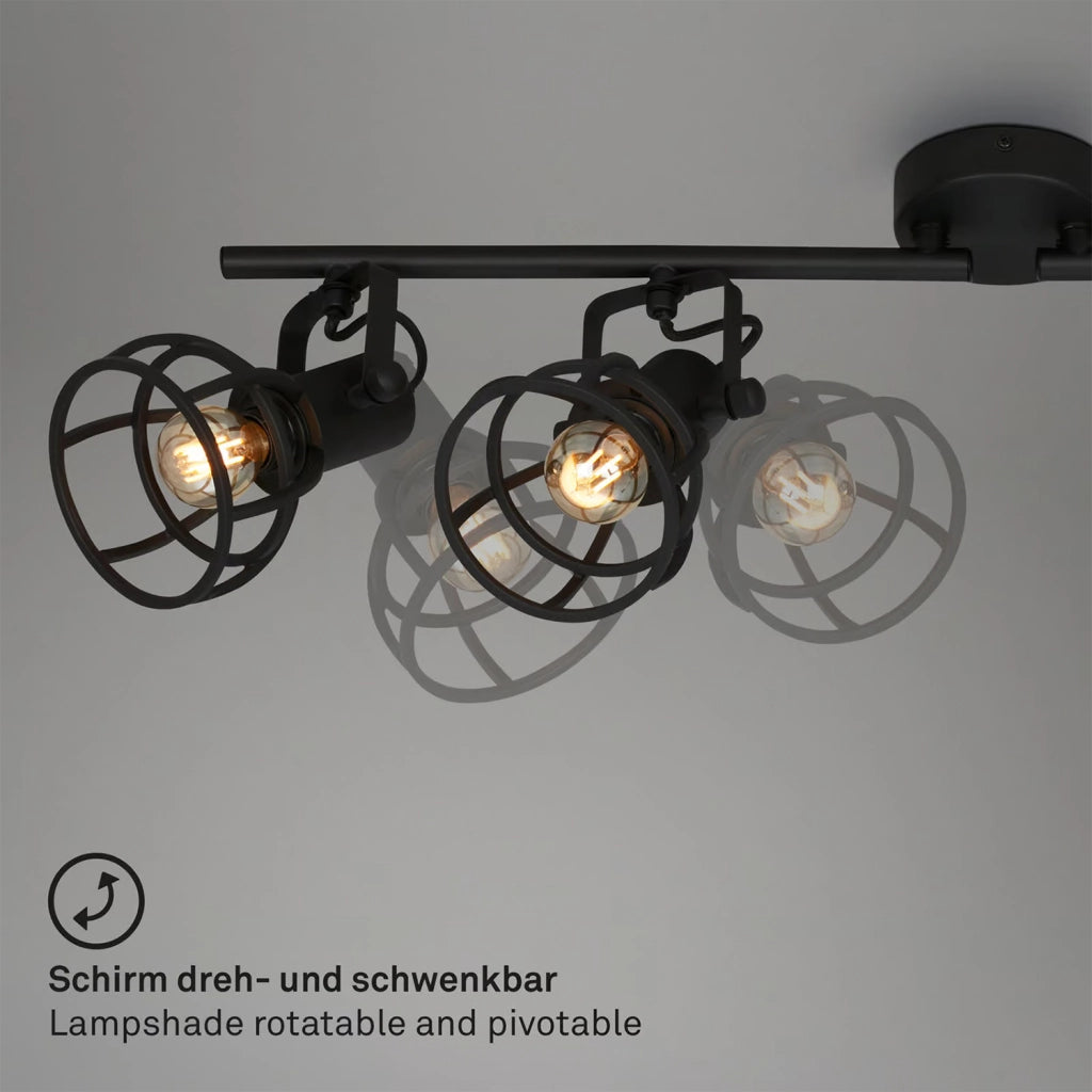 Plafoniera Vintage Korbo Acciaio Nero 4 Luci E14 Ip20