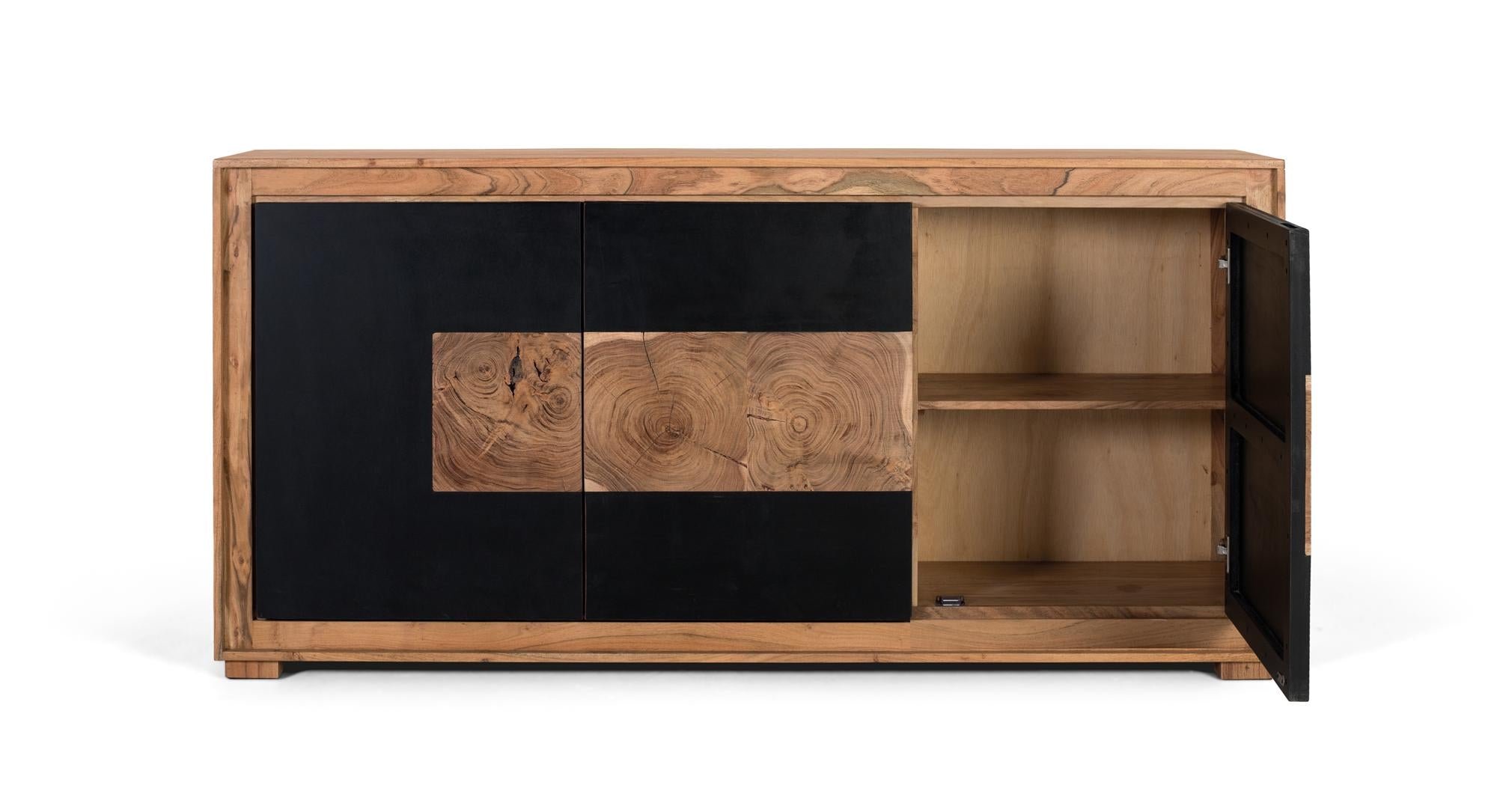 Credenza moderna in legno di mango e gambe in ferro
