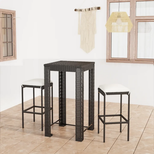 Set Bar da Giardino 3 pz con Cuscini Polyrattan Nero 3064775