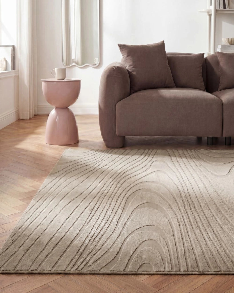 Tappeto da corridoio in pelliccia sintetica di coniglio, beige, in poliestere, 260 x 230 cm, morbido, a pelo lungo, motivo geometrico