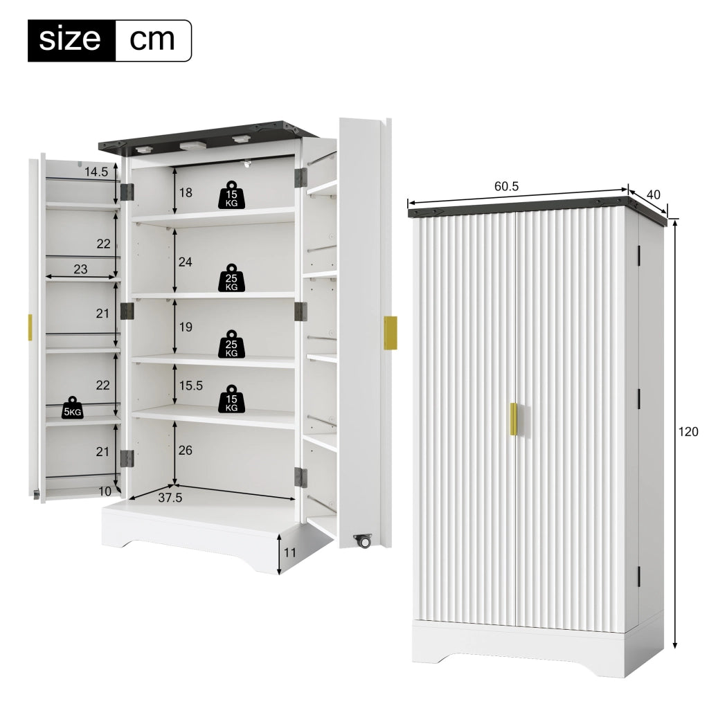 Mobile dispensa alto con LED sensore; ante a gola e ripiani regolabili; 120 x 60;5 x 40 cm; bianco