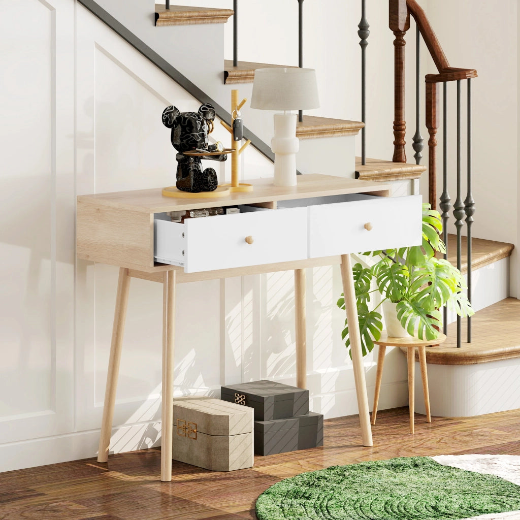 Tavolo Consolle Moderno con 2 Cassetti ¨C Zephmum ¨C Robe e Bianco 86x35x75 cm