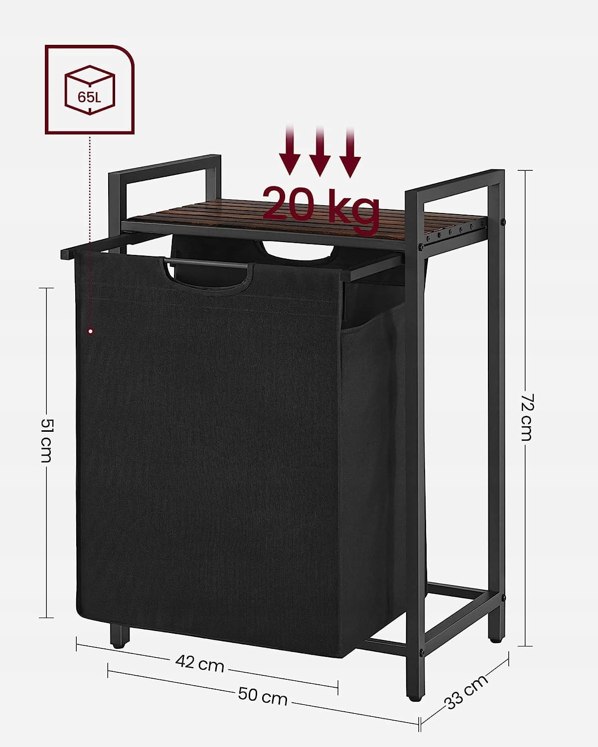 Mobile portabiancheria Valora 65L Marrone Rustico Nero | scomparto singolo