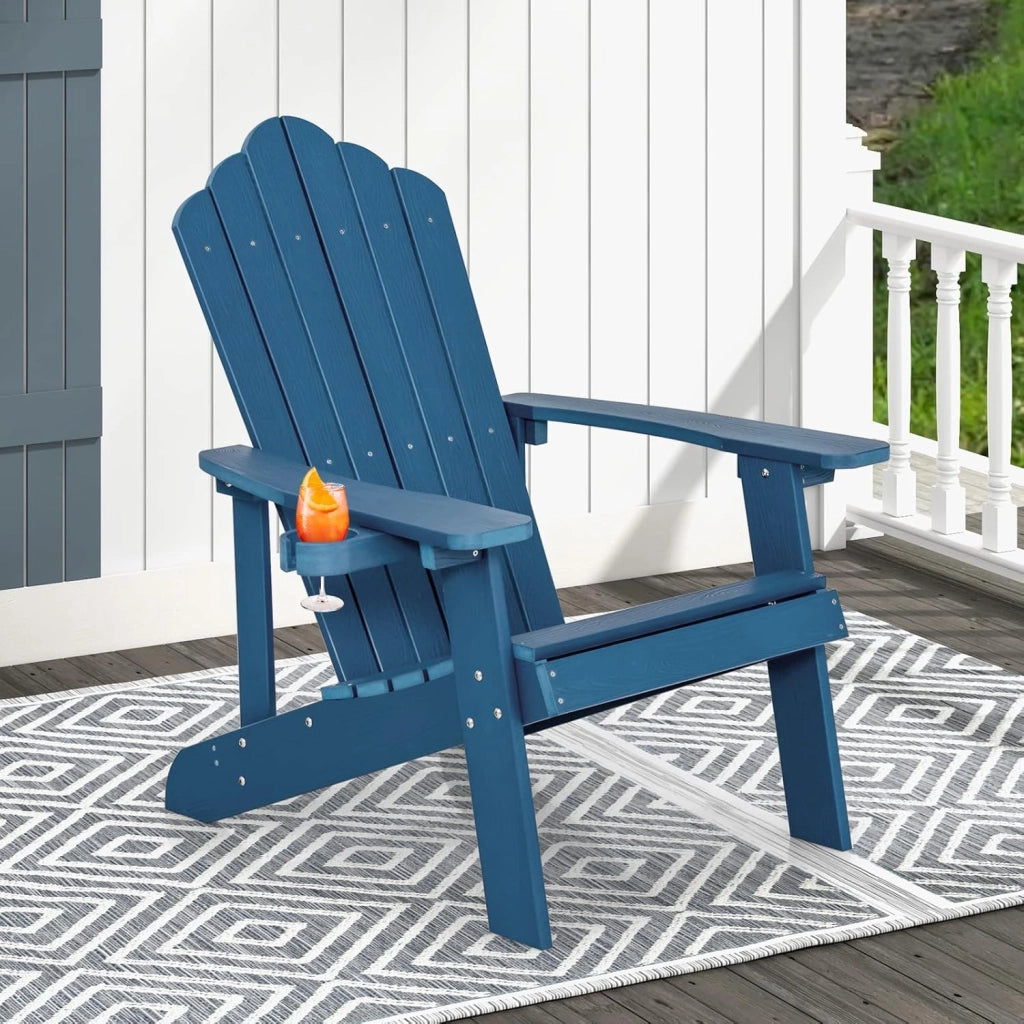 Adirondack - Poltrona grande lounge per patio con portabicchieri regolabile, sedia antincendio all'aperto, resistente alle intemperie, in legno, per copertura, giardino, 85 x 77 x 94 cm