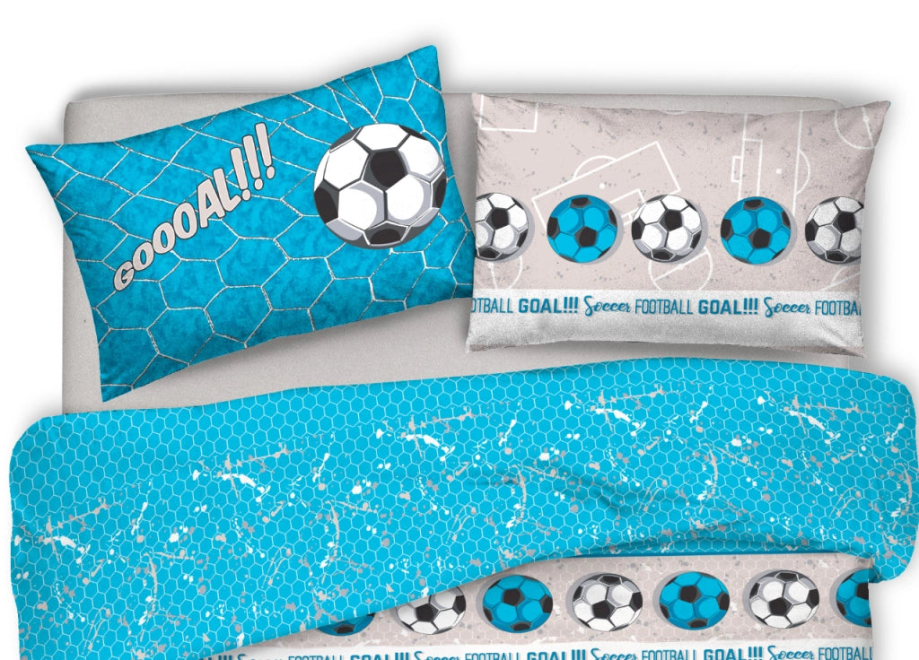 Copripiumino Sacco Piumone Pensieri Delicati Cotone Disegno Calcio - Singolo - Azzurro