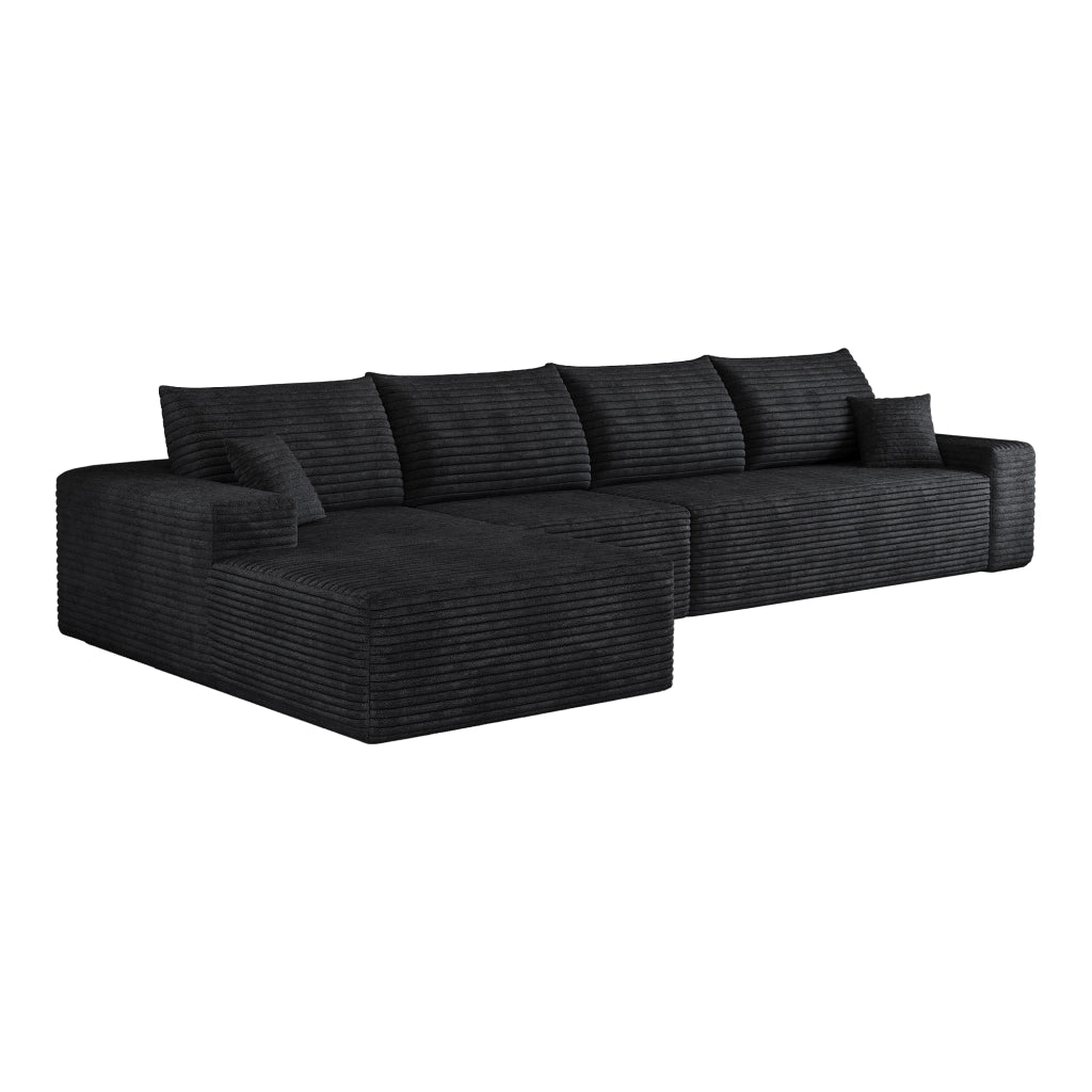 Divano modulare angolare con chaise longue e schiuma elastica in velluto a coste nero