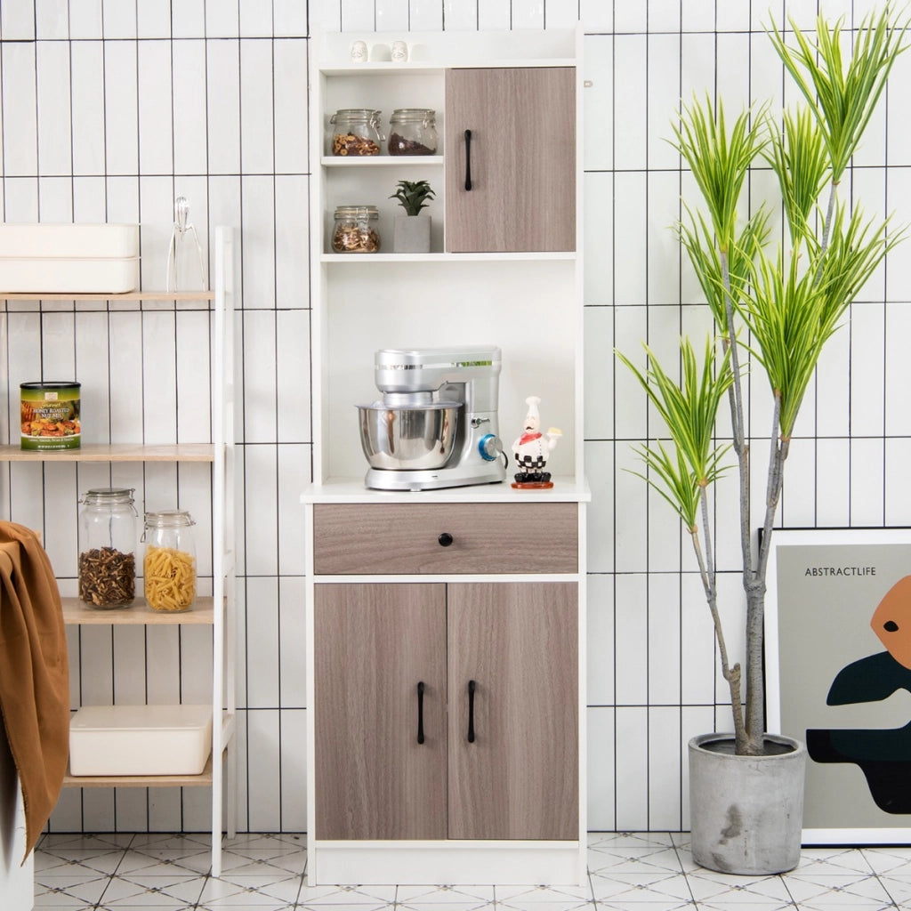 Mobile da cucina con 3 ante e ripiani regolabili-Credenza con ampio spazio aperto per microonde Bianco