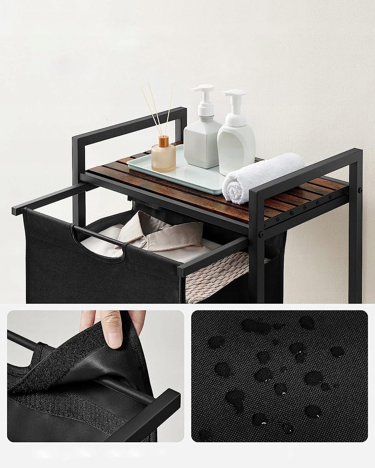 Mobile portabiancheria Valora 65L Marrone Rustico Nero | scomparto singolo