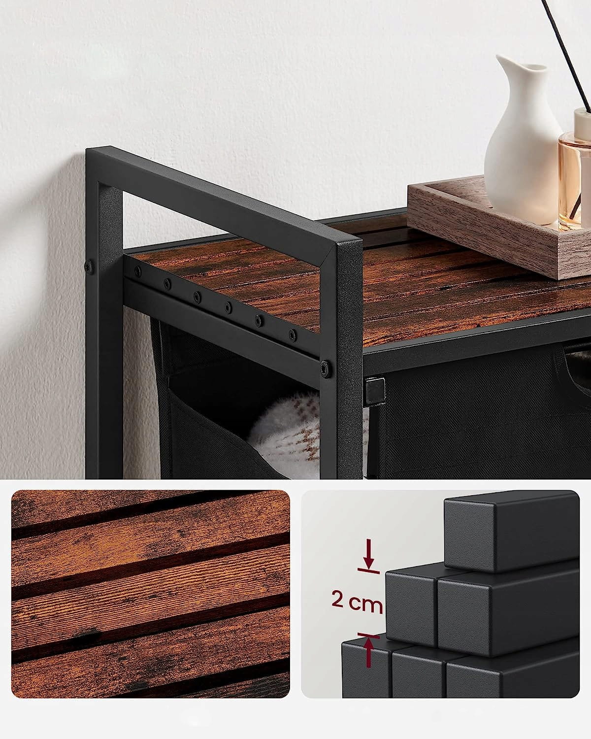 Mobile portabiancheria Valora 65L Marrone Rustico Nero | scomparto singolo