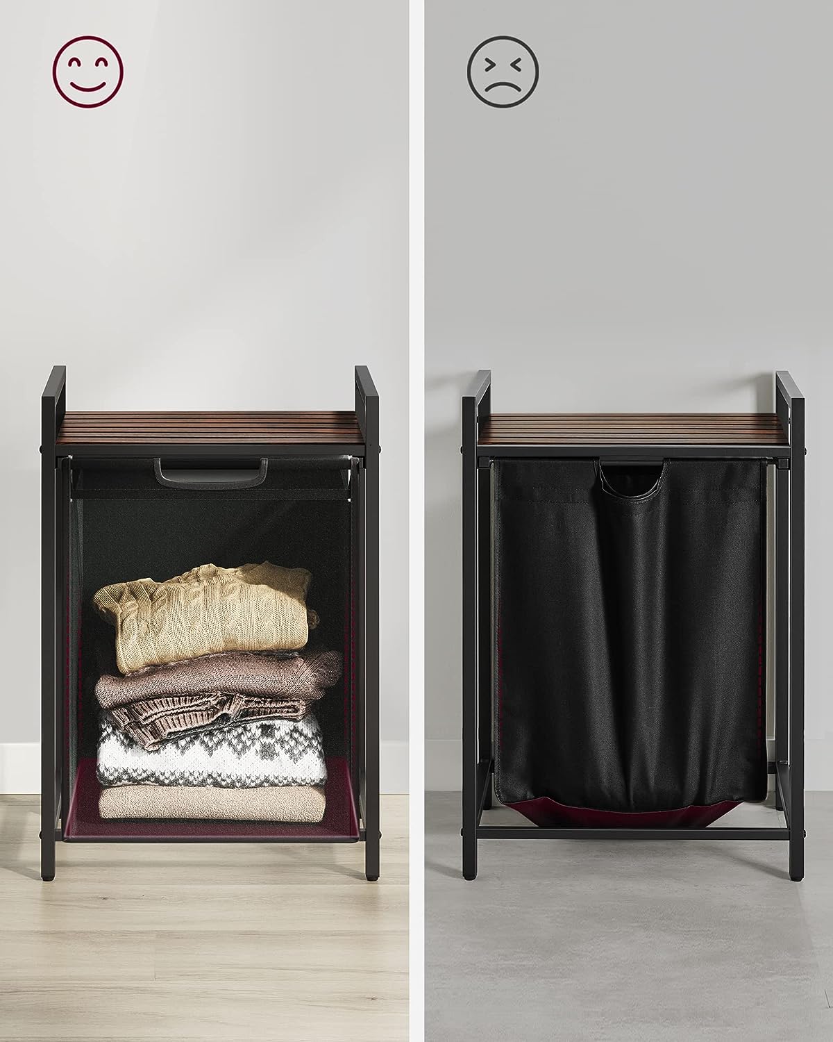 Mobile portabiancheria Valora 65L Marrone Rustico Nero | scomparto singolo