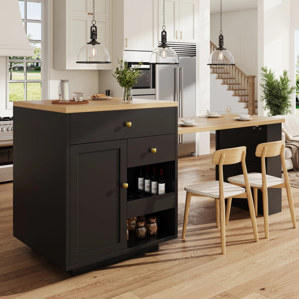 MOBILE ISOLA CUCINA ESTENSIBILE 122,5-195,5 cm Nero MDF