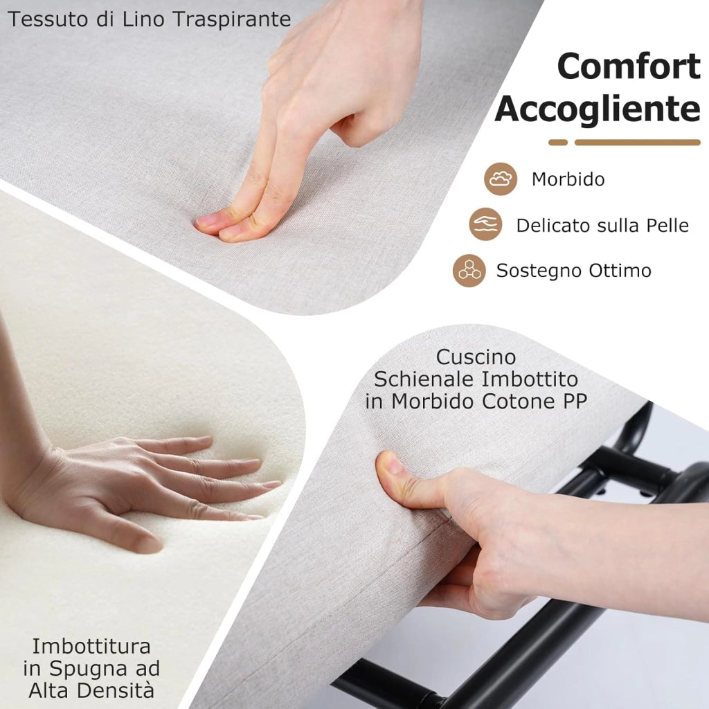 Sedia Relax, Sedia Soggiorno con Seduta Extra Larga, Tasca Portaoggetti, Poltrona con Struttura Metallica, Divano Pigro Moderno per Camera da Letto e Ufficio, Portata 250 kg (Beige)