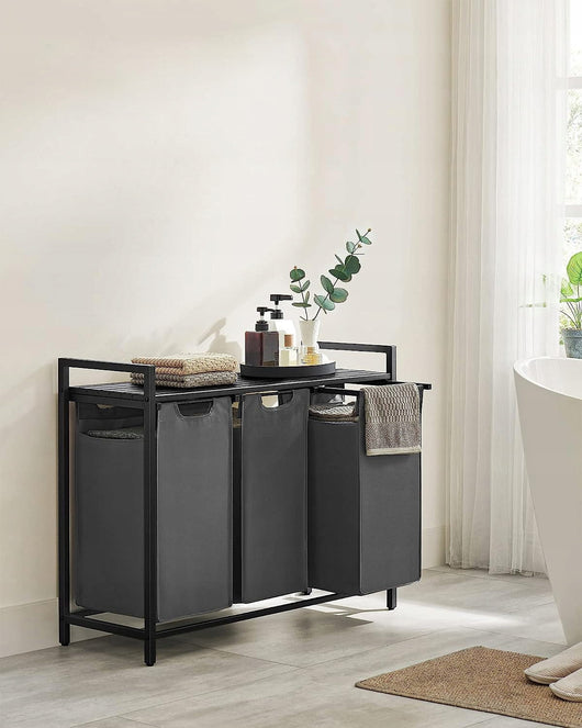 Mobile portabiancheria Valora 3 x 38L grigio e nero | Tre scomparti