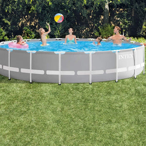 Intex 26756NP Piscina Fuori Terra Prisma Frame Rotonda Pompa Filtro 5678 L-h Scaletta Telo Base e Copertura 32695 L Acciaio e PVC Grigio 610x132 cm 610cm x132cm Con Pompa Filtro